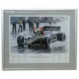 "Birth of a Legend" Senna in JPS Lotus, signed by the race team.