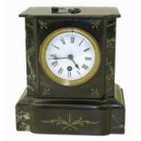 Edwardian 8-day mantel clock, white enamel dial, slate case.