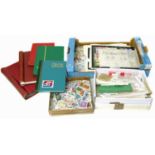 All World stamp collection in carton with 2 albums, 2 stockbooks stamps on leaves