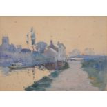 T. Mackay, Canal scene, watercolour.