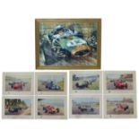 Print on canvas, Jack Brasham signed by Brabham etc.