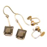 A pair of 9ct gold smokey quartz earrings,