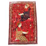 A twentieth century Persia/ Iran qashqai pictorial wool rug.