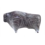 Peter Wright Studio Pottery figure of a bull, incised monograms to underside 15.5cm long, artists re