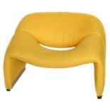 Yellow stretch upholstered chair, designed by Pierre Paulin for Artifort in 1973.