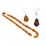 A selection of amber jewellery,