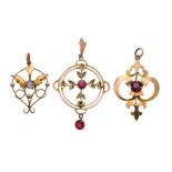 Three early 20th century gem-set pendants,