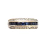 An 18ct gold sapphire and diamond band ring,