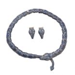 A silver enamel suite of snake jewellery,