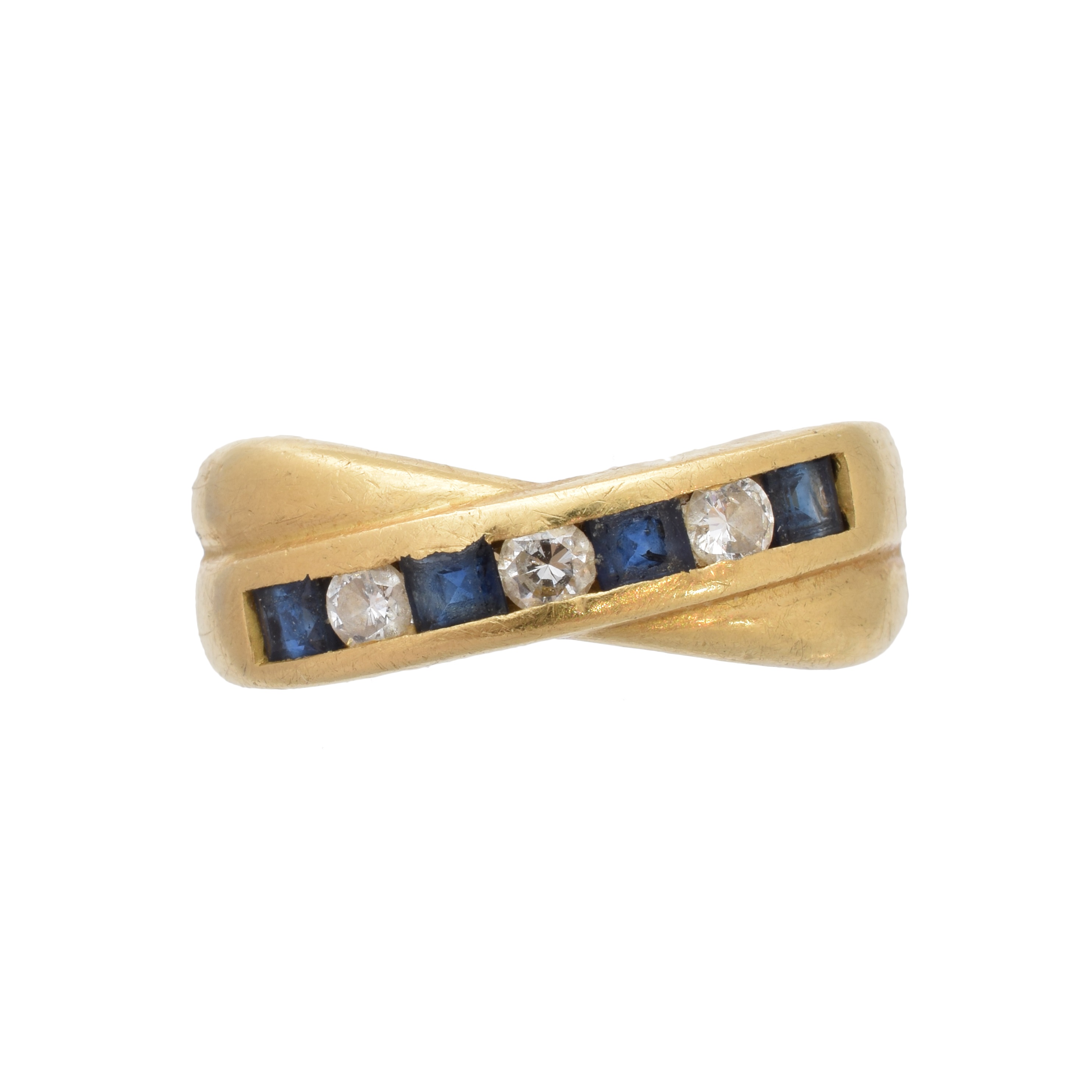 An 18ct gold sapphire and diamond band ring,