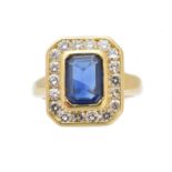 A sapphire and diamond cluster ring,