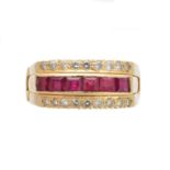 A ruby and diamond interchangeable band ring,