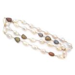 A cultured pearl and vari-gem necklace