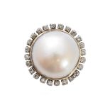A mabe pearl and diamond cluster ring,