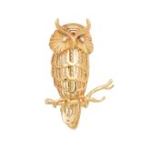 A 1970s 18ct gold owl brooch,