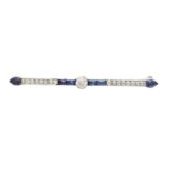 An Art Deco sapphire and diamond bar brooch,