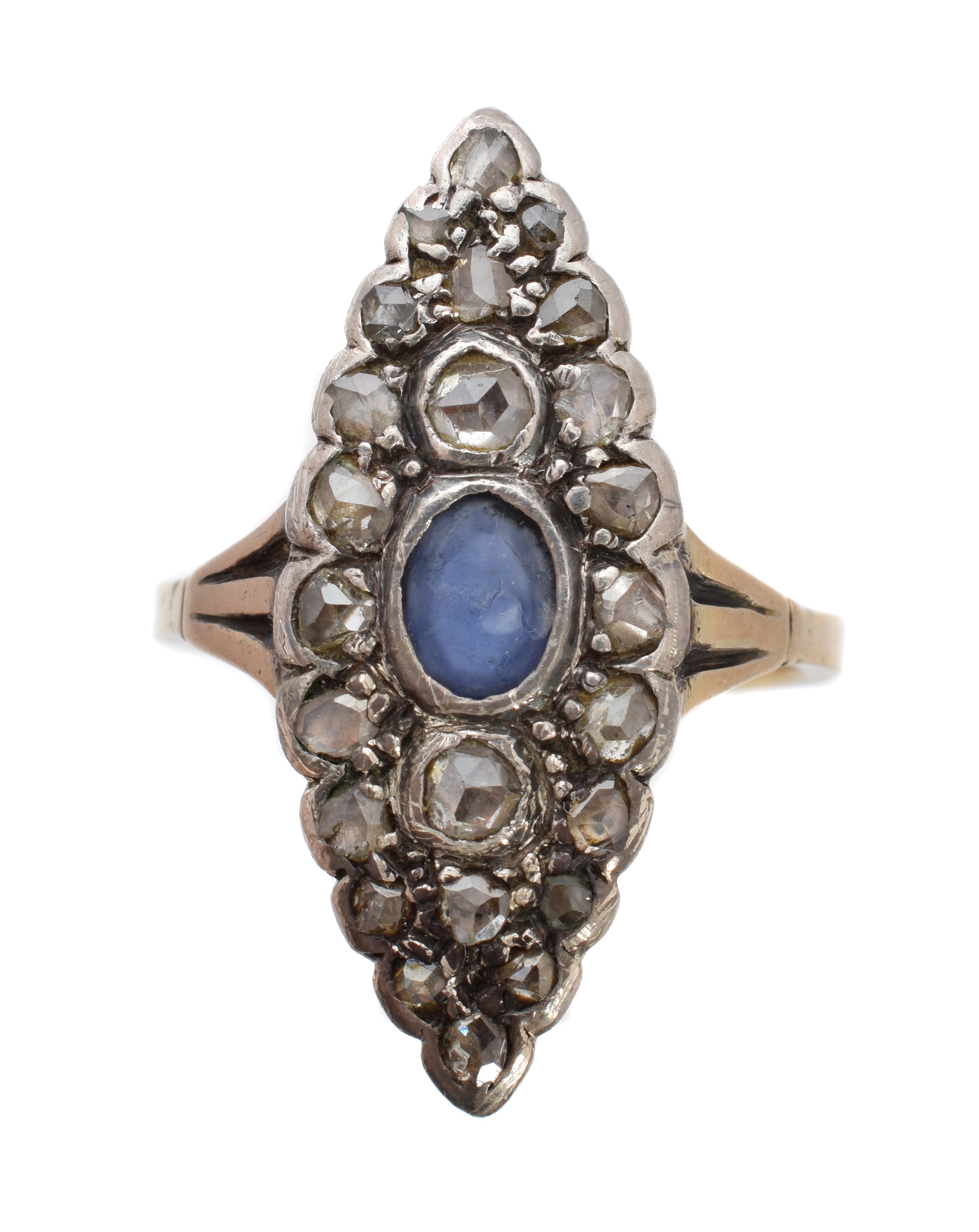 A sapphire and diamond cluster ring,