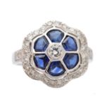 A sapphire and diamond cluster ring,