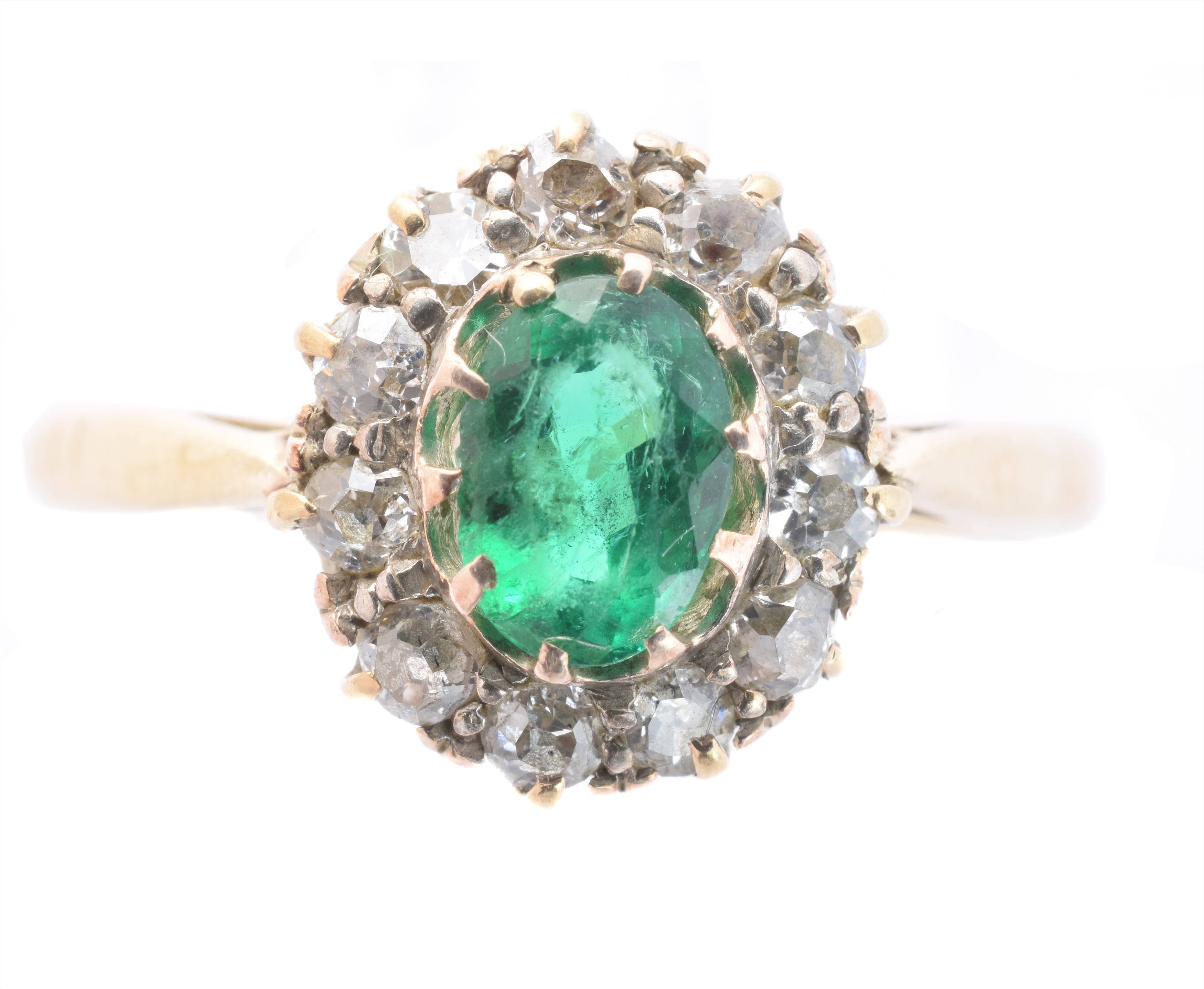 LOT WITHDRAWN A 9ct gold emerald and diamond cluster ring,