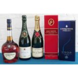 5 Bottles Mixed Lot Cognac and Champagne comprising
