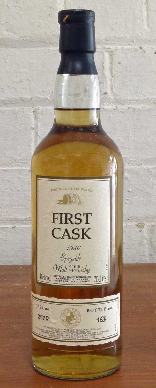 1 Bottle 1986 ‘First Cask’ Speyside Pure Malt Whisky from The Glen Elgin Distillery