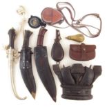 Compass, two Kukris and a Persian knife, and other items