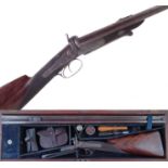 Reilly double barrel pinfire rifle in case.