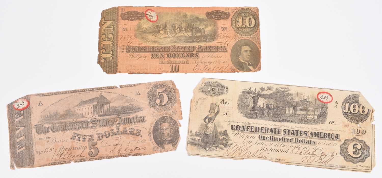 Three American Civil War - Confederate States, Richmond banknotes and related letter.