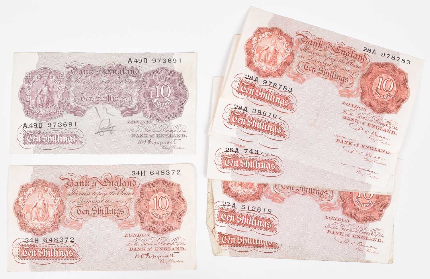 Ten Bank of England Ten Shillings Series "A" Britannia Issue banknotes (10).