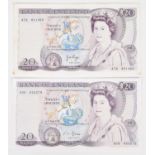 Two Bank of England, Series "D" Pictorial Issue banknotes (2).