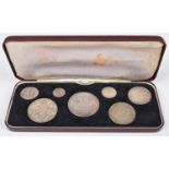A Queen Victoria 1887 Jubilee 7 coin Silver Specimen Set in case of issue.