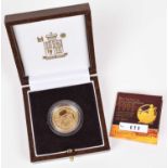 A Royal Mint 2005 Gold Proof Britannia, Twenty-five pounds coin in box.