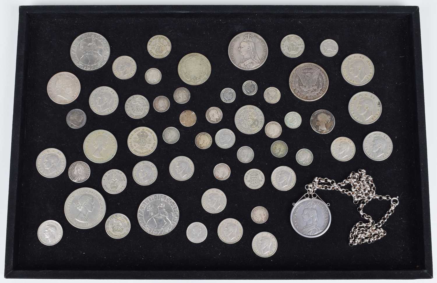 George III, Halfcrown, 1817, together with an assortment of other historical coinage.