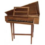 Triangular spinet by John Storr built from a kit, walnut case with ebony and ivory faced keys 115cm