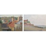 John Bulloch Souter (Scottish 1890-1972) "Rooftops, St. Aubin, Jersey" and another coastal scene