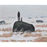 Peter Brook (British 1927-2009) Drawing outside in winter on a rock