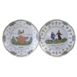 Two Delft dishes inscribed 1790 and 1791