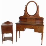 Edwardian ripped satinwood dressing table and matching bedside cabinet