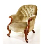 Victorian walnut framed deep-button armchair