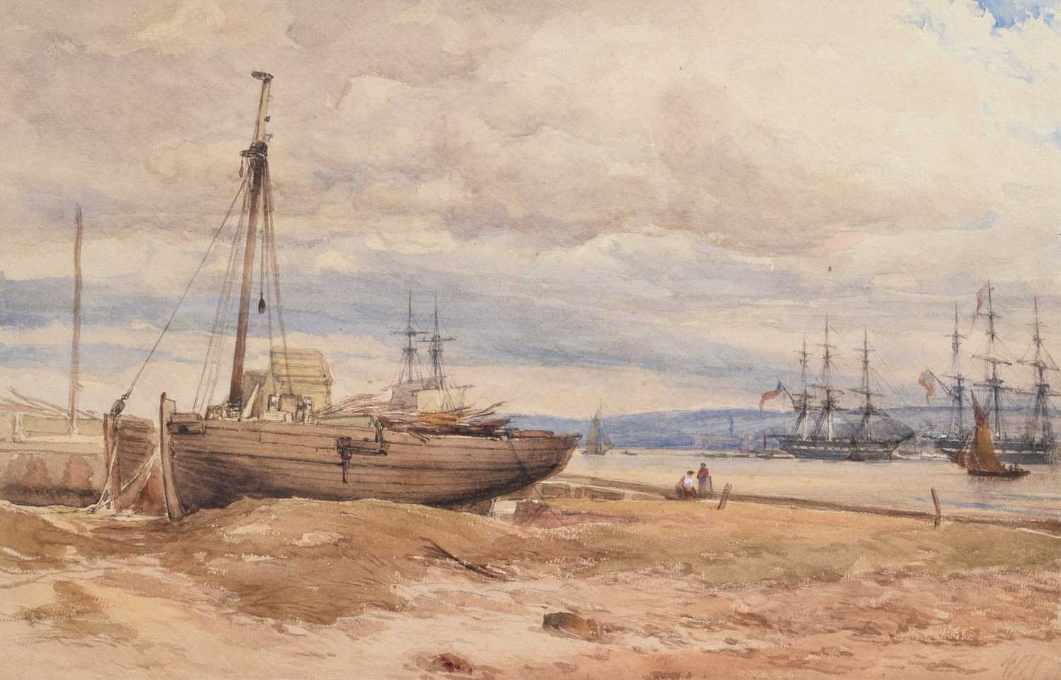 William James Callcott (British 1843-1890) Shipping in estuary