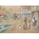 Alfred William Cooper (fl.1850-1901) Huntsmen and hounds approaching a tavern
