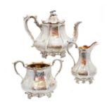 A Victorian silver three-piece tea set,