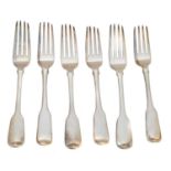 Six George III and IV dinner forks,