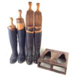 Two sets of riding boots with stretchers