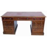 Late 19th century figured mahogany twin pedestal writing desk