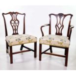 Set of six George III style mahogany Chippendale dining chairs