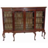 Edwardian mahogany breakfront display cabinet on stand