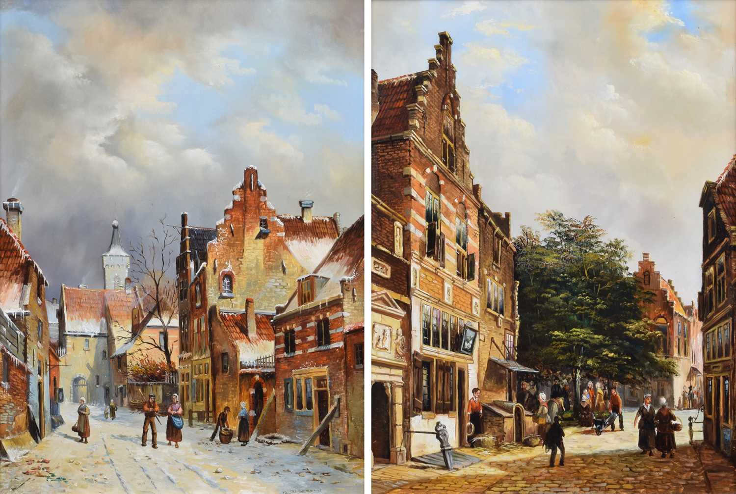 Daniel Szeberenyi (Hungarian 1949-) Dutch street scenes
