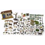 Collection of lead farm animals and a barn possibly by Britains