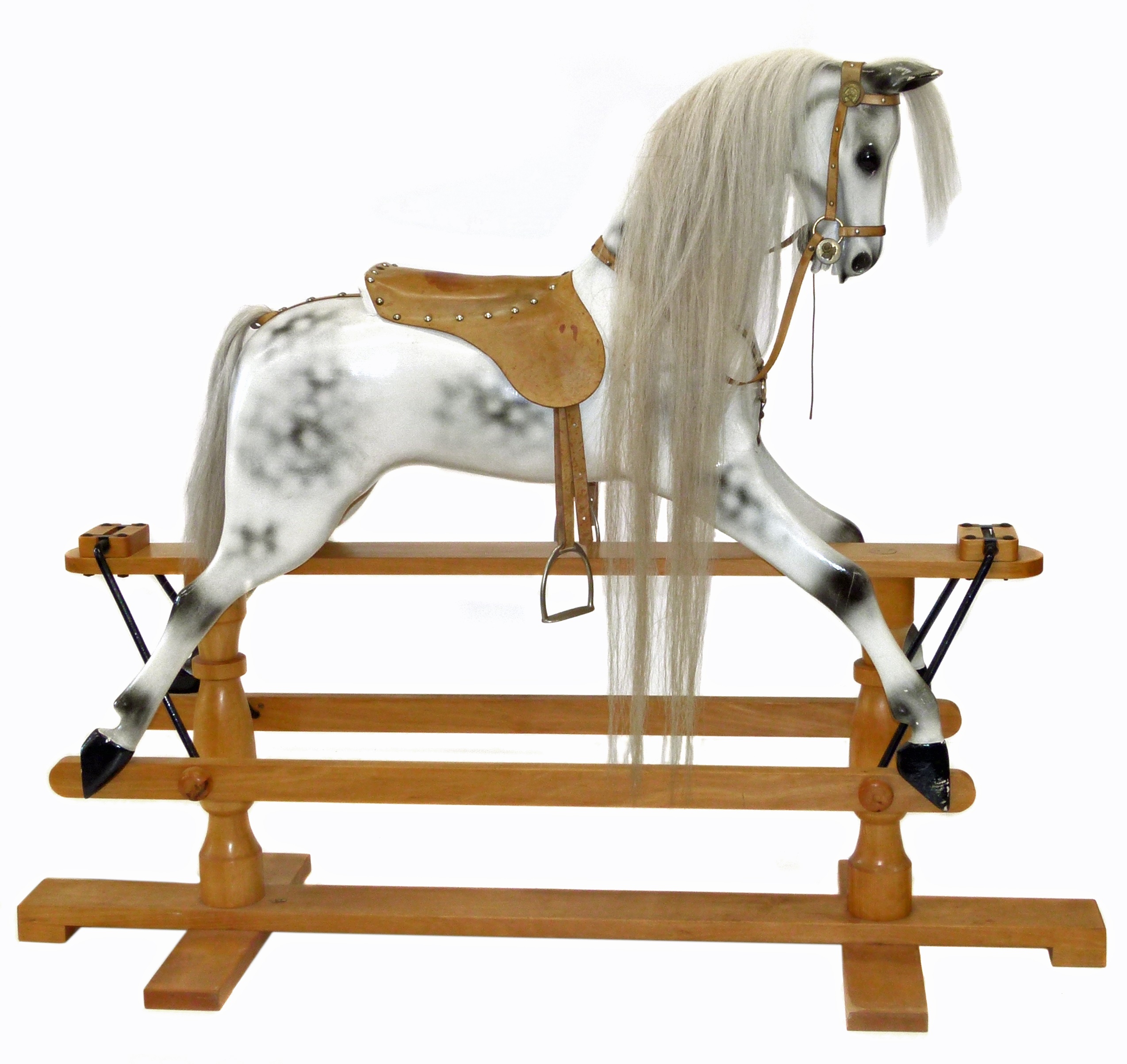 Modern white painted and dappled rocking horse